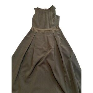 Ozzo Womens Fit & Flare Dress Black L Midi Woven Pleated Square Neck Sleeveless